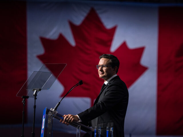 Pierre Poilievre, newly-elected leader of Canada's Conservative Party, speaks to the