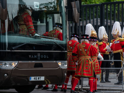 LONDON, ENGLAND - SEPTEMBER 12: Yeoman of the Guard disembark a bus as they arrive at the