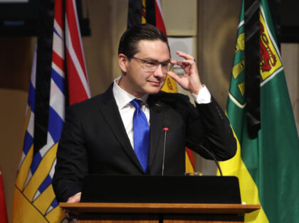 Pierre Poilievre, leader of Canada's Conservative Party, addresses the National Conservative Caucus in Ottawa, Ontario, Canada, on Monday, Sept. 12, 2022. Canada's opposition Conservatives elected 43-year-old firebrand Pierre Poilievre as the main rival to Prime Minister Justin Trudeau. Photographer: David Kawai/Bloomberg via Getty Images