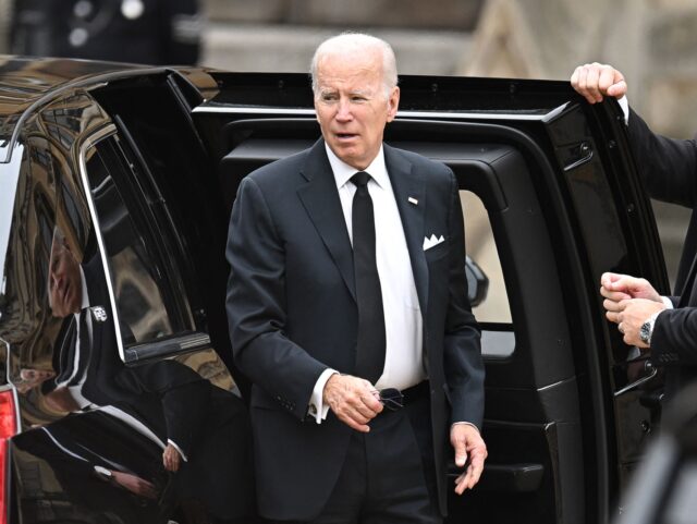US President Joe Biden arrives at Westminster Abbey in London on September 19, 2022, for t