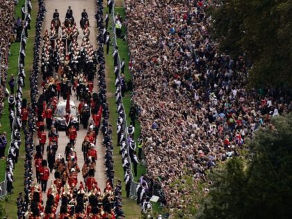 The Ceremonial Procession following the coffin of Queen Elizabeth II, aboard the State Hearse, travels up The Long Walk in Windsor on September 19, 2022, making its final journey to Windsor Castle after the State Funeral Service of Britain's Queen Elizabeth II. - Leaders from around the world attended the …