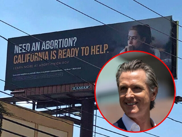 A billboard advertising abortion services in California popped up on Gervais Street in Columbia, South Carolina, recently. The ad was paid for by Californiaâs Democratic Gov. Gavin Newsom. (Zak Koeske/The State/Tribune News Service via Getty Images)
