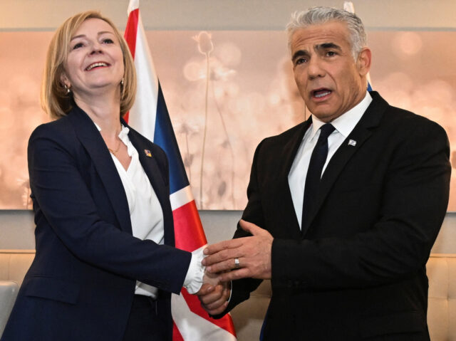 NEW YORK, NEW YORK - SEPTEMBER 21: British Prime Minister Liz Truss and Israeli Prime Minister Yair Lapid during a bilateral meeting at the 77th session of the United Nations General Assembly (UNGA) at United Nations General Assembly Hall on September 21, 2022 in New York City. The Prime Minister …