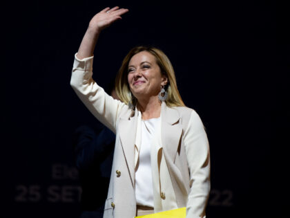 The Leader of Fratelli d'Italia, Giorgia Meloni in Rome, Italy, on 22 September 2022 for the closing of the election campaign for the general election in Italy on 25 September 2022. (Photo by Riccardo Fabi/NurPhoto via Getty Images)