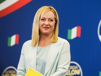 ROME, ITALY - 2022/09/26: Giorgia Meloni is seen during a press conference. Giorgia Meloni, leader of the far-right and national-conservative party Fratelli d'Italia (Brothers of Italy), commented on the party's victory at the Italian elections, held on 25 September 2022, at Parco Principi Hotel in Rome. (Photo by Valeria Ferraro/SOPA …