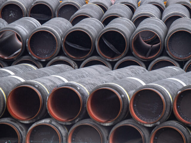 27 September 2022, Mecklenburg-Western Pomerania, Lubmin: Unused pipes for the Nord Stream 2 Baltic gas pipeline are stored on the site of the Port of Mukran. After a pressure drop was detected in a short time for the two Baltic Sea pipelines Nord Stream 1 and 2, three leaks have …