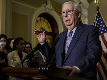 Senate Minority Leader Mitch McConnell, a Republican from Kentucky, speaks during a news conference following the weekly Republican caucus luncheon at the US Capitol in Washington, DC, US, on Wednesday, Sept. 28, 2022. The Senate voted Tuesday to advance a stop-gap funding bill to keep the government running after a …