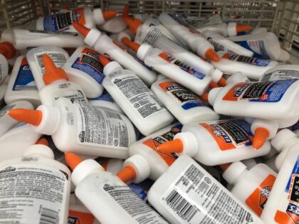 Bin full of Elmers Glue, Michaels craft store, Queens, New York. (Photo by: Lindsey Nichol