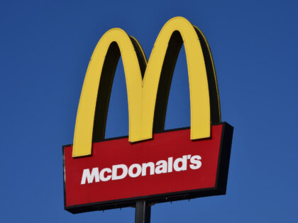 STOKE ON TRENT, ENGLAND - DECEMBER 10: The American fast food company, McDonalds logo on December 10, 2021 in Stoke on Trent, England. (Photo by Nathan Stirk/Getty Images)