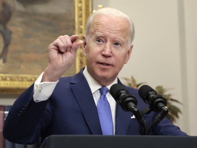 U.S. President Joe Biden gestures as he gives remarks on providing additional support to Ukraine’s war efforts against Russia from the Roosevelt Room of the White House on April 28, 2022 in Washington, DC. Alongside a new supplemental aid request to the U.S. Congress, President Biden proposed turning assets from …