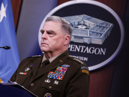 ARLINGTON, VIRGINIA - JULY 20: Chairman of the Joint Chiefs of Staff General Mark Milley participates in a news briefing at the Pentagon on July 20, 2022 in Arlington, Virginia. General Milley and Secretary of Defense Lloyd Austin spoke about their virtual meeting with the Ukraine Defense Contact Group. (Photo …