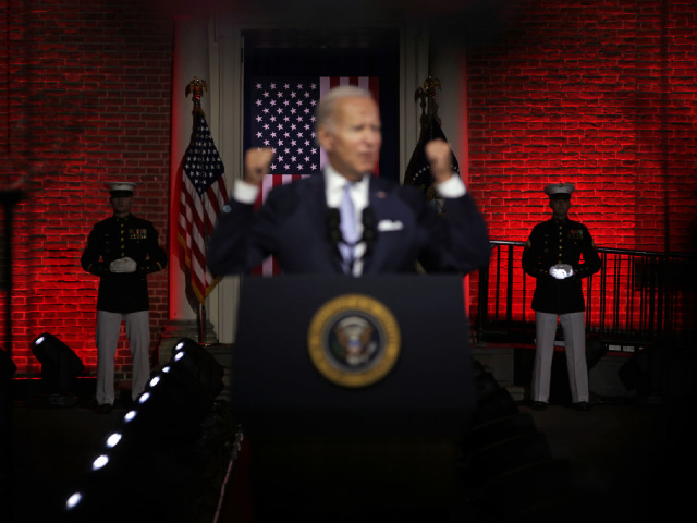 PHILADELPHIA, PENNSYLVANIA - SEPTEMBER 01: U.S. President Joe Biden delivers a primetime speech at Independence National Historical Park September 1, 2022 in Philadelphia, Pennsylvania. President Biden spoke on “the continued battle for the Soul of the Nation.” (Photo by Alex Wong/Getty Images)