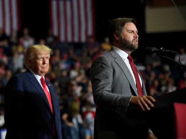 YOUNGSTOWN, OH - SEPTEMBER 17: Republican Senate candidate JD Vance and former President Donald Trump speak at a Save America Rally to support Republican candidates running for state and federal offices in the state at the Covelli Centre during on September 17, 2022 in Youngstown, Ohio. Republican Senate candidate JD …