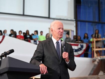 US President Joe Biden delivers remarks at the new Boston Logan Terminal in Boston, Massac