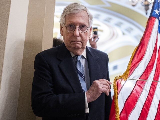 Senate Minority Leader Mitch McConnell (R-KY) concludes a news conference after the Senate