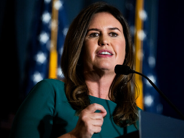 UNITED STATES - JULY 26: Sarah Huckabee Sanders, former Trump White House press secretary, addresses the America First Policy Institute's America First Agenda Summit at the Marriott Marquis on Tuesday, July 26, 2022. (Tom Williams/CQ-Roll Call, Inc via Getty Images)