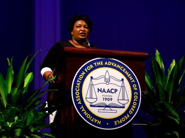 Stacey Abrams speaks during the NAACPs 110th National Convention at Cobo Center on July 22, 2019 in Detroit, Michigan. (Photo by JEFF KOWALSKY / AFP) (Photo credit should read JEFF KOWALSKY/AFP via Getty Images)