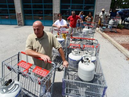 Florida Prepares For The Arrival Of Hurricane Dorian ORLANDO, FLORIDA - AUGUST 29: (EDITOR'S NOTE - Alternate crop.) Gary DAngelo (L) and central Florida residents wait on the line to buy propane in preparation for hurricane Dorian at BJ's store on August 29, 2019 in Orlando, Florida. The storm is …