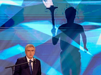Thomas Bach, President of the International Olympic Committee (IOC), speaks during a memorial ceremony for the 1972 Munich massacre victims, In the Israeli coastal city of Tel Aviv on September 21, 2022. (Photo by JACK GUEZ / AFP) (Photo by JACK GUEZ/AFP via Getty Images)