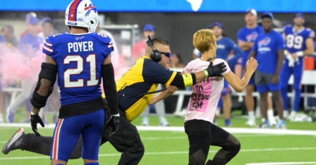 WATCH: Animal rights extremists unscrew a Rams-Bills bottle opener with a pink smoke bomb