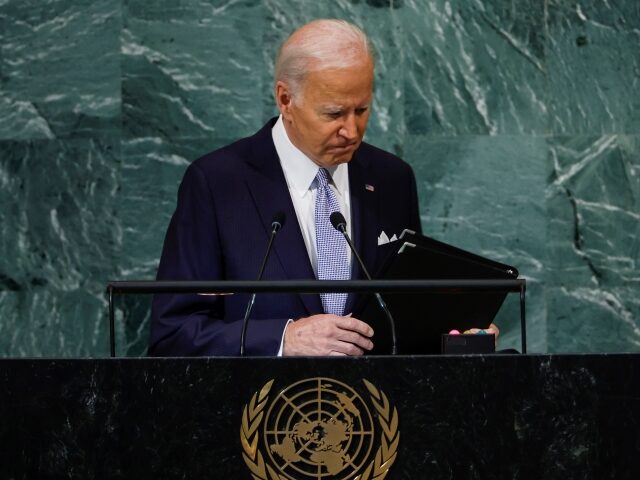 NEW YORK, NEW YORK - SEPTEMBER 21: U.S. President Joe Biden delivers a speech during the 77th session of the United Nations General Assembly (UNGA) at U.N. headquarters on September 21, 2022 in New York City. During his remark Biden condemned Russia for its invasion in Ukraine and discussed the …