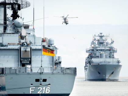 10 July 2021, Lower Saxony, Wilhelmshaven: The task force supply ship "Berlin", accompanie