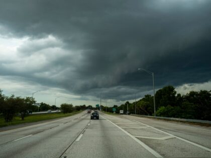 Storm clouds are seen as Hurricane Ian approaches in St. Petersburg, Florida on September 26, 2022. - In Florida, the city of Tampa was under a hurricane watch, and Governor Ron DeSantis declared a state of emergency in all 67 counties as officials scrambled to prepare for the storm's forecast …
