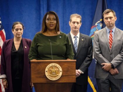 New York Attorney General Letitia James speaks during a press conference regarding former US President Donald Trump and his family's financial fraud case on September 21, 2022 in New York. - James filed a civil suit against former President Donald Trump and his family for overstating asset valuations and deflating …