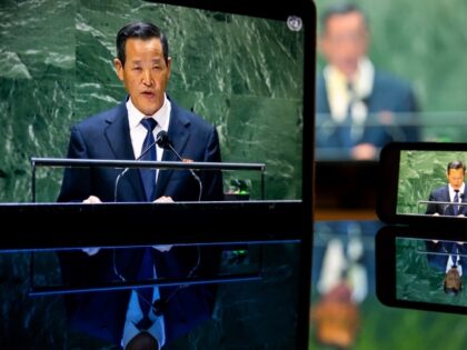 Kim Song, North Korea's ambassador to the United Nations, speaks during the United Nations General Assembly via live stream in New York, U.S., on Monday, Sept. 27, 2021. A scaled-back United Nations General Assembly returns to Manhattan after going completely virtual last year, but fears about a possible spike in …