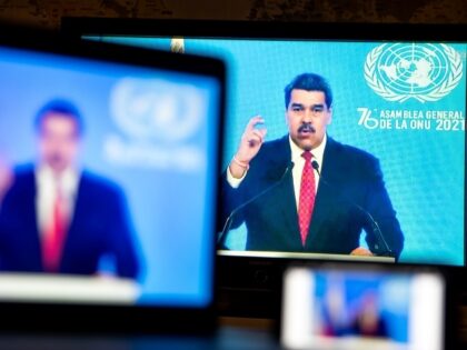 Nicolas Maduro, Venezuela's president, speaks in a prerecorded video during the United Nations General Assembly via live stream in New York, U.S., on Wednesday, Sept. 22, 2021. A scaled-back United Nations General Assembly returns to Manhattan after going completely virtual last year, but fears about a possible spike in Covid-19 …
