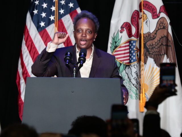 Lori Lightfoot, mayor of Chicago, during an event with J.B. Pritzker, governor of Illinois