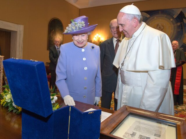 VATICAN CITY, VATICAN - APRIL 03: (NO UK SALES FOR 28 DAYS FROM CREATE DATE) Queen Elizabe