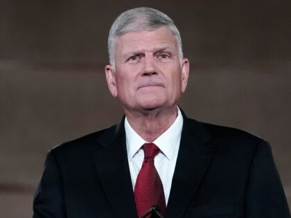 WASHINGTON, DC - AUGUST 27: Rev. Franklin Graham, son of the late evangelical Christian leader Billy Graham, pre-records his invocation to the Republican National Convention at the Mellon Auditorium on August 27, 2020 in Washington, DC. The convention is being held virtually due to the coronavirus pandemic but includes speeches …