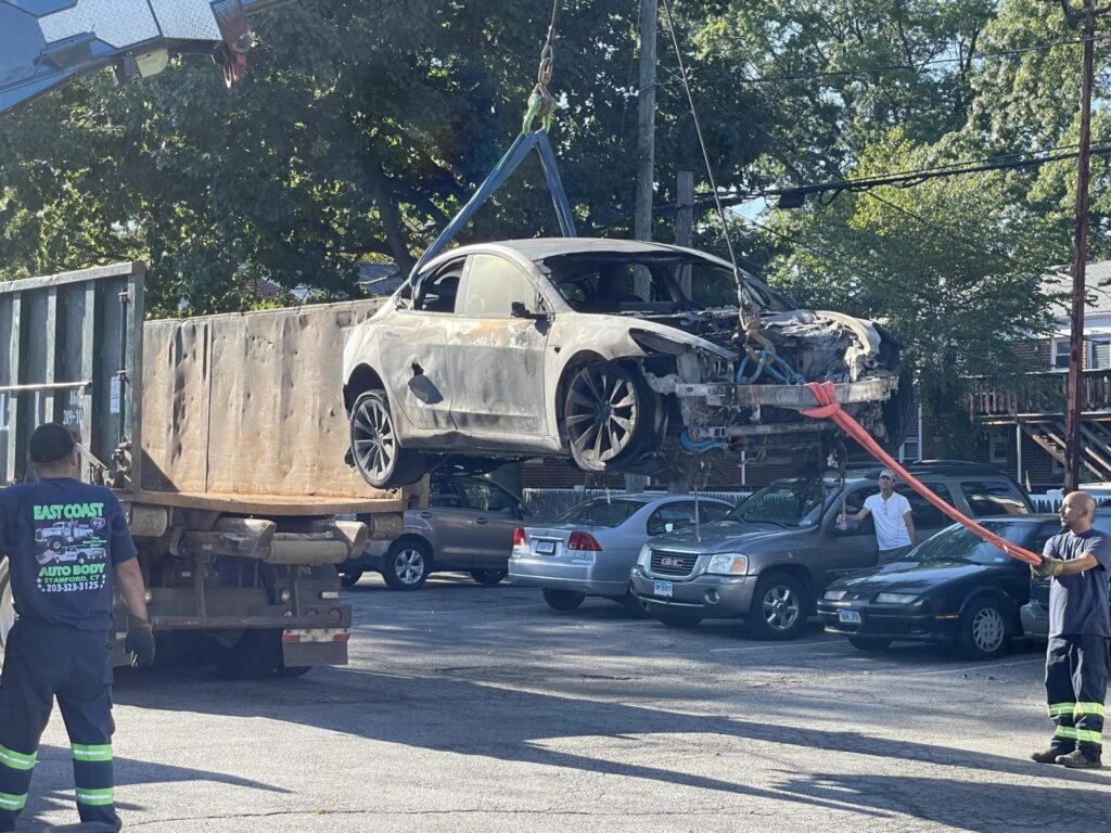Tesla after fire in Connecticute