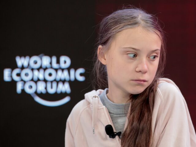 Greta Thunberg, climate activist, reacts during a panel session on the opening day of the
