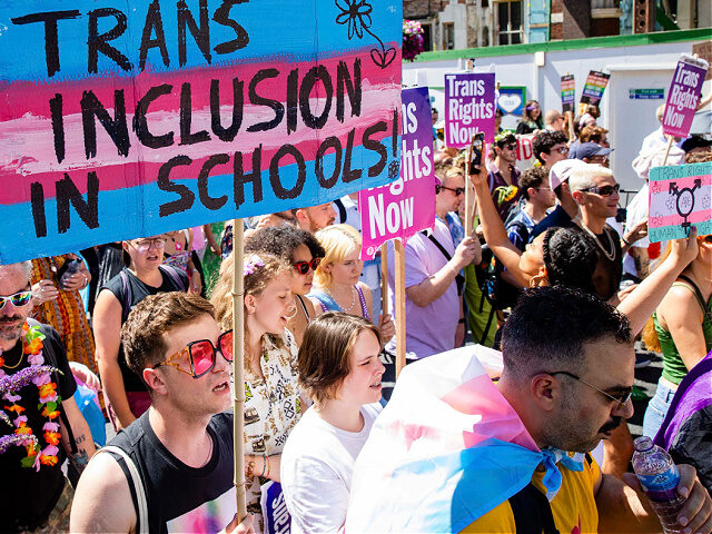 Thousands of people take part in a London Trans+ Pride march from the Wellington Arch to Soho on 9th July 2022 in London, UK. London Trans+ Pride is a grassroots protest event which is not affiliated with Pride in London and which focuses on creating a space for the London …