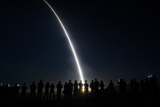 In this image released by the US Air Force shows an unarmed Minuteman III intercontinental