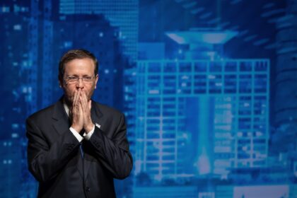 Israeli President Isaac Herzog before giving a speech in the Swiss city of Basel, on Augu