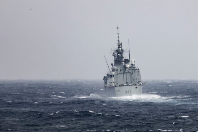 A US Navy photo shows Canadian frigate HMCS Vancouver in the Taiwan Strait during a routin