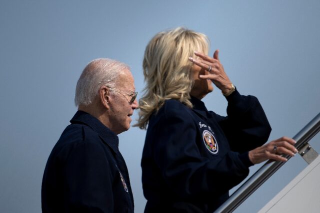 US President Joe Biden and First Lady Jill Biden board Air Force One en route to London to