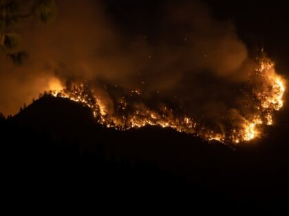 FORESTHILL, CA - SEPTEMBER 10: A general view of flames from the wildfire in Foresthill of