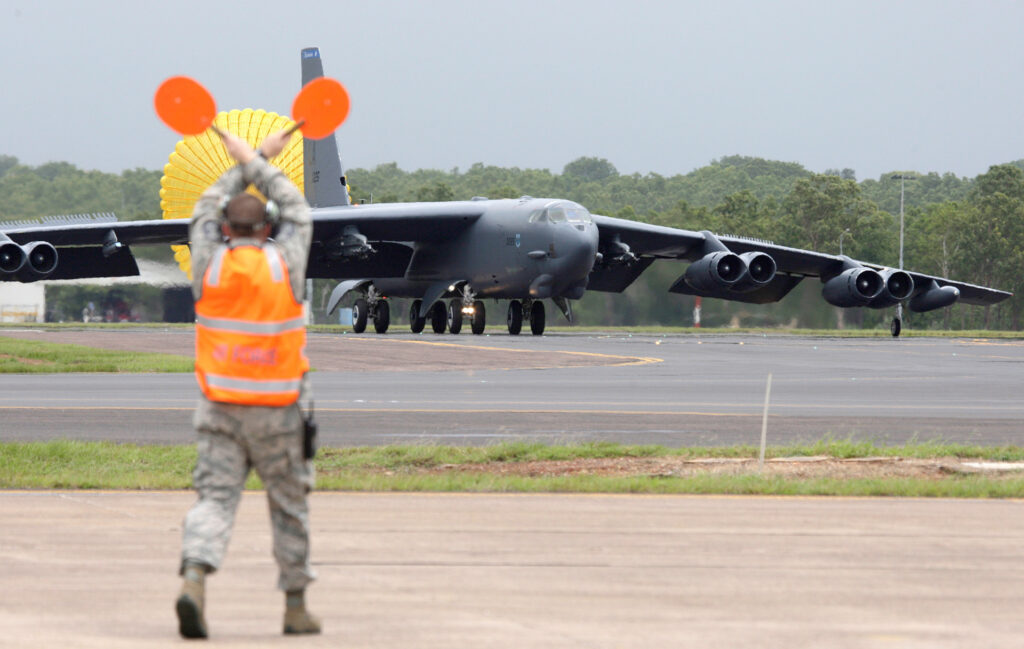 A United States Air Force (USAF) B-52 Stratofortress bomber stationed at Anderson Air Force Base, Guam, landed at Royal Australian Air Force (RAAF) Base Darwin on Tuesday 28 January 2014.