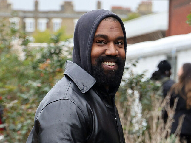 LONDON, ENGLAND - SEPTEMBER 26: Kanye West leaving the Burberry S/S 2022 Catwalk Show duri