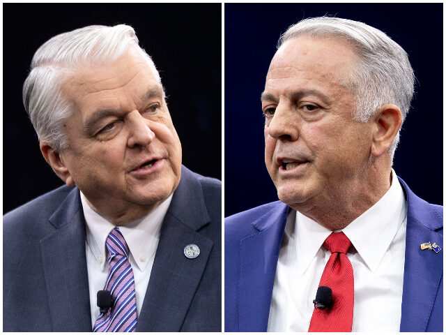 Gov. Steve Sisolak, D-Nev., speaks at a debate with Nevada Republican gubernatorial nomine