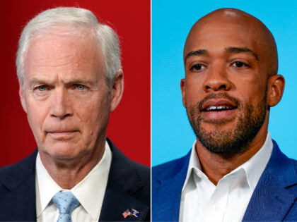 This combination of photos shows Sen. Ron Johnson, R-Wis., left, and Democratic Senate candidate and challenger Mandela Barnes before a televised debate on Oct. 7, 2022, in Milwaukee. (AP Photo/Morry Gash)