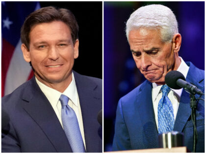 Former Gov. Charlie Crist, D-Fla., participates in a debate against current Republican Gov. Ron DeSantis on stage at the Sunrise Theatre, Monday, Oct. 24, 2022, in Fort Pierce, Fla. (Crystal Vander Weit/TCPalm.com via AP, Pool)