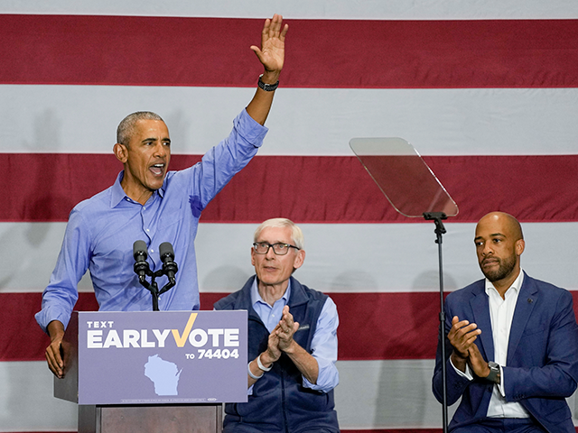 ormer President Barack Obama speaks at a campaign stop for Wisconsin Democrats Gov. Tony E