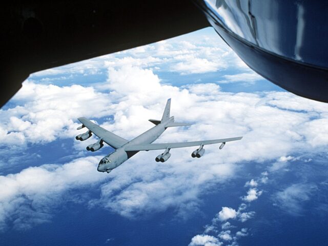 388104 01: FILE PHOTO: A B-52H of the 20th Bomb Squadron "Buccaneers" from the 2nd Bomb Wing, Barksdale, Louisiana, approaches a second KC-135R Tanker assigned to the 100 Aerial Refueling Wing at RAF Mildenhall, UK, to take on fuel, April 26, 1996. A B-52 bomber plans to drop the NASA …