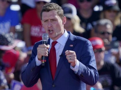 U.S. Sen. Republican candidate Blake Masters speaks at a rally, Sunday, Oct. 9, 2022, in M