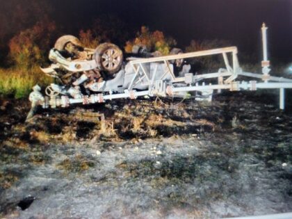 A human smuggler lost control leading to a rollover crash that left two migrants dead and 12 others injured. (Texas Department of Public Safety)